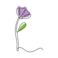 Beautiful Hand Drawn Flower and Leaf Garden. Modern Minimalist Line Art with Abstract Shapes in Purple and Green isolated on white background vector