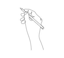 Writing hand in continuous line art drawing style. Minimalist black linear sketch isolated on white background. vector