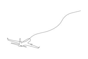 Plane in continuous line art drawing style. Minimalist black linear sketch isolated on white background. vector