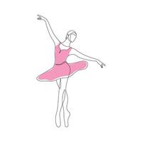 Ballet dancer wearing pink dress in continuous line drawing style. Sketch of female dancer in minimalist black linear isolated on white background. vector