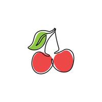 Cherry continuous one line drawing on a white isolated background. vector