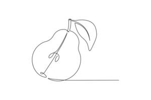 Pear in continuous line art drawing style. Fruit minimalist black linear sketch isolated on white background. vector
