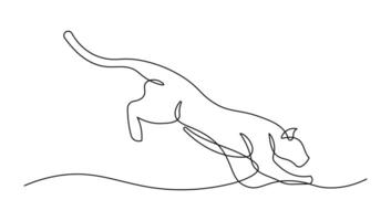 Jumping Panther, Jaguar, Tiger one line, sketch in isolated white background vector