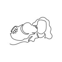 Human and dog continuous one line drawing on a white isolated background. Pet illustration vector