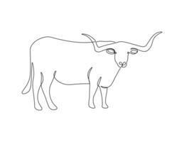 Long horn cattle in continuous line art drawing style. Minimalist black linear sketch isolated on white background. vector