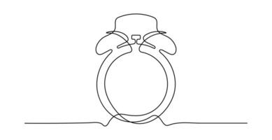 Alarm clock in one continuous line drawing on isolated white background. vector
