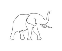Elephant continuous one line drawing on a white isolated background. vector