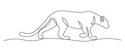 Jumping Panther, Jaguar, Tiger one continuous line sketch in isolated white background vector