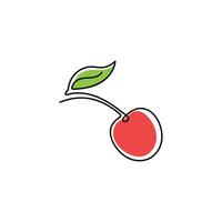 Cherry continuous one line drawing on a white isolated background. Fruit illustration vector
