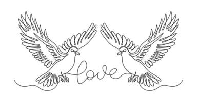 Doves as a Symbol of Love and Affection, One Line Drawing with vector