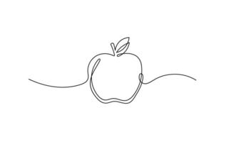 Apple drawing with one continuous line on an isolated white background vector