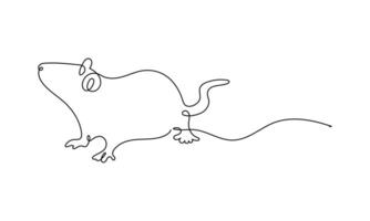 Mouse in continuous line art drawing style. Minimalist black linear sketch isolated on white background vector