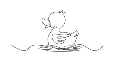Duckling one line drawing with on white isolated background. vector