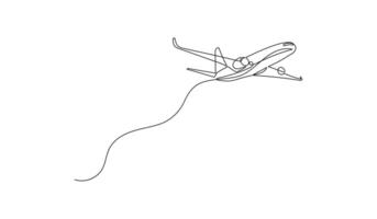 Plane in continuous line art drawing style. vector