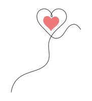 Red Heart Continuous line art drawing illustration. Abstract love symbol drawing in isolated white background. vector
