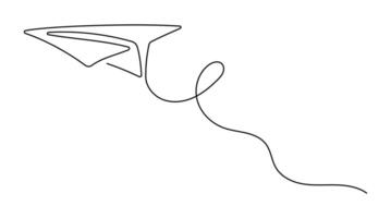 Paper Plane sketch in continuous single line drawing Isolated on White Background vector