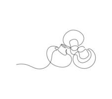 Mushrooms in continuous line art drawing style. Minimalist black linear sketch isolated on white background. vector