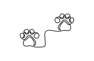 Dog paw continuous one line drawing on a white isolated background vector