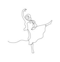 Beautiful women in continuous line art drawing style. Minimalist dancing women in black linear sketch isolated on white background. vector