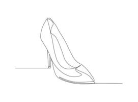 Elegant High-heeled shoe in continuous line art drawing style. Women stiletto heels with platform sole minimalist black linear sketch isolated on white background.. vector