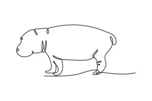 Hippopotamus one continuous line drawing on white isolated background. vector
