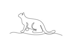 Cat illustration in continuous one line drawing on a white isolated background. vector