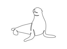 Sea lion one continuous line drawing on white isolated background. vector