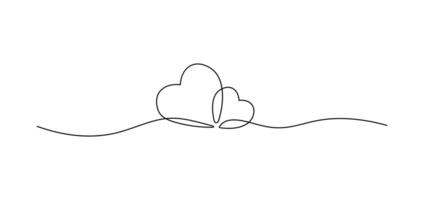 Two Heart Continuous line art drawing on isolated white background. vector