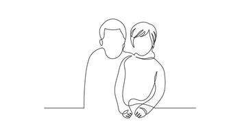 Happy father and son in continuous line drawing style. Minimalist black linear sketch isolated on white background. vector