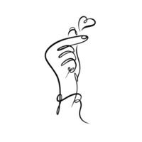 Hands Forming Mini Heart Symbol, One Line Drawing On Isolated White Background vector