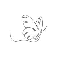 Butterfly continuous one line drawing on a white isolated background. vector