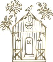Tropical Beach Hut with Palms vector