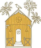 Tropical Beach Hut with Palm Trees Design vector