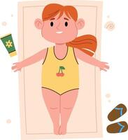 Girl Relaxing on Beach Towel Cartoon Element vector
