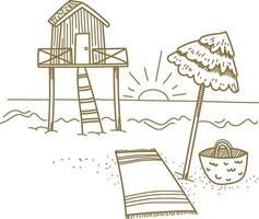 Beach Scene with Hut and Palm vector