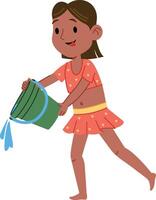 Child Playing with Water Bucket vector