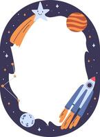 Space Themed Frame with Rocket vector