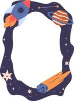 Space Themed Frame with Rocket and Planets vector