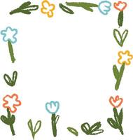 Crayon Childish Floral Rectangle Frame vector