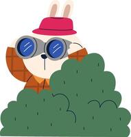 Rabbit Detective with Binoculars in Bush vector