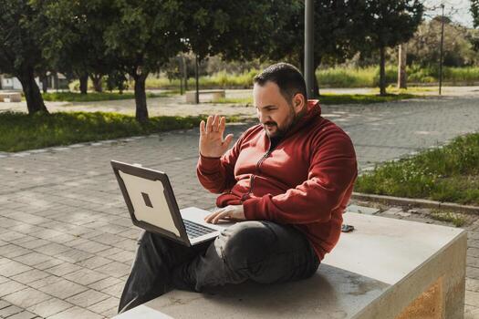 Professional computer scientist Engineer Working In Open Air photo