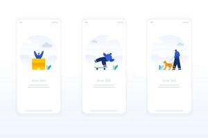 Flat design error screens for 404, 500, 502, and empty state crafted for modern interfaces. vector