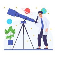 Astronomer Scientist Character Looking Through Telescope vector