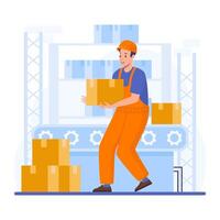 Factory Worker Removing Packages From Conveyor Line vector
