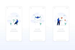 Polished error page designs 404 not found, 500 internal error, 502 bad gateway in flat style. vector