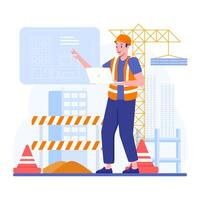 Construction Engineer Working On Building Project With Laptop vector