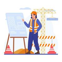 Female Construction Engineer Presenting Blueprint For Building Project vector