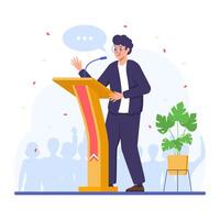 Man Speaker Standing Behind of Podium with Microphones Public Speaking vector