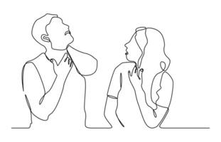 Minimalist single line drawing of a man and woman feeling hot or suffering from heatstroke. They appear to be sweating or uncomfortable due to the high temperature vector