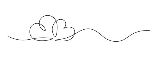 Two heart sketch in one continuous line drawing in isolated white background. vector